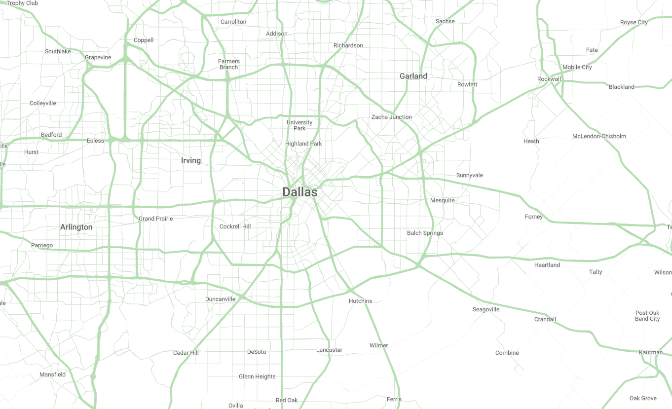 Map of the service area for Grass!365's service area in Dallas, TX